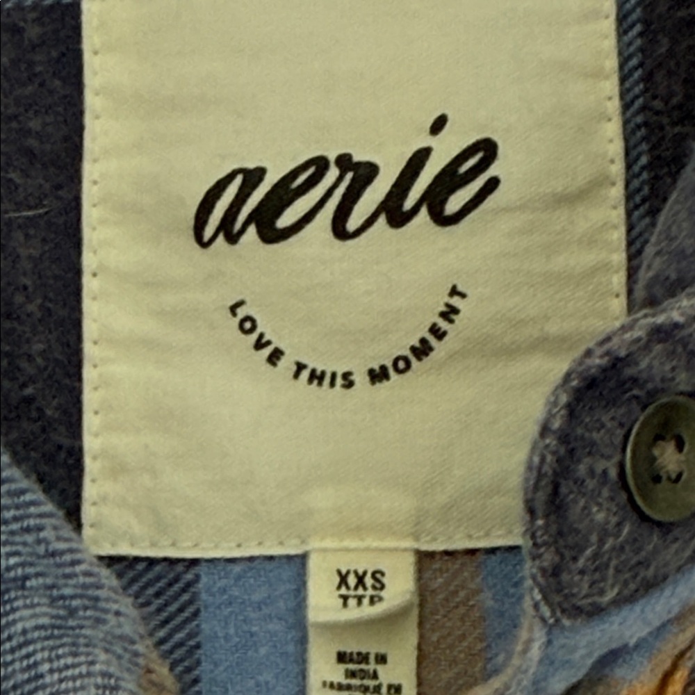 AERIE Blue and Orange Plaid Woman’s Shirt size XXS - Picture 7 of 8